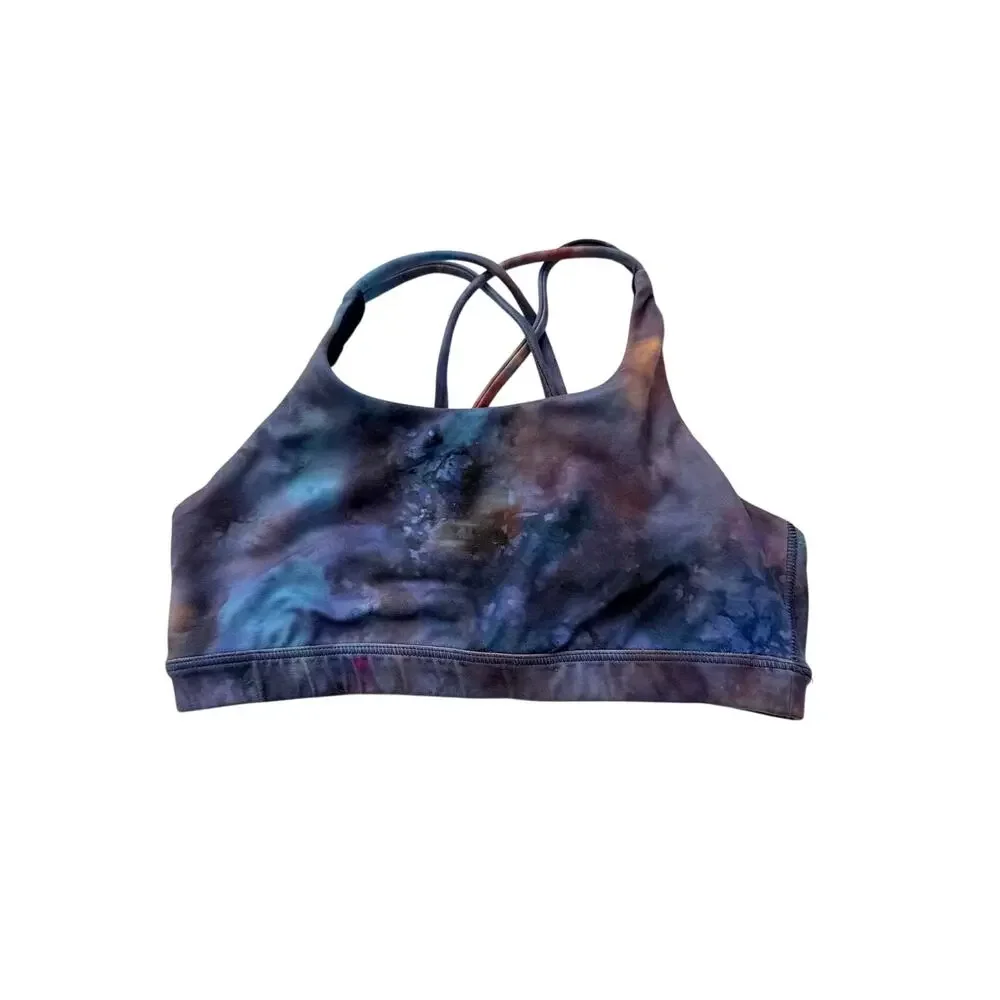 Athleta Girl Printed Strappy Sports Bra L 12 Galaxy Tie-Dye
